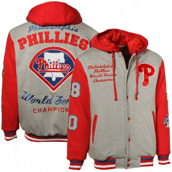 Philadelphia Phil1ies Red-gray Mlb 2x Champions Commemorative Fleeec Full Button Jacket