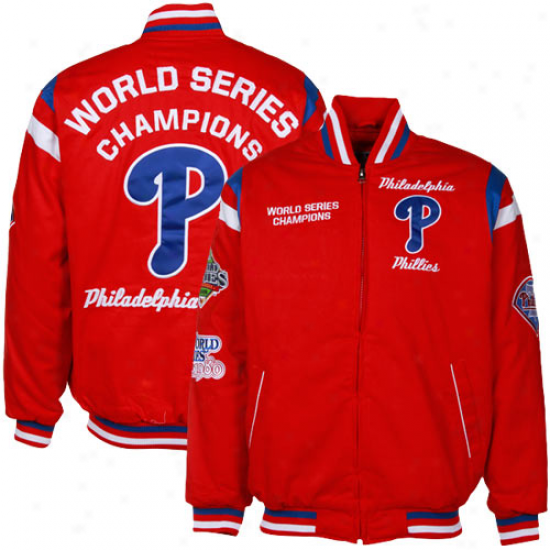 Philacelphia Phillies Red Mlb 2x Champions Commemorative Cotton Fleece Full Zip Jacket