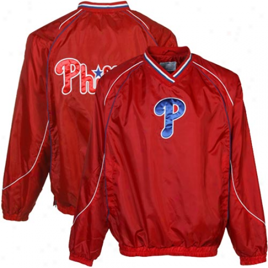 Philadelphia Phillies Red V-neck Pullover Jacket