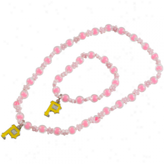 Pittsburgh Pirates Girls Pink Sophie Beaded Team oLgo Bracelet & Necklace Set