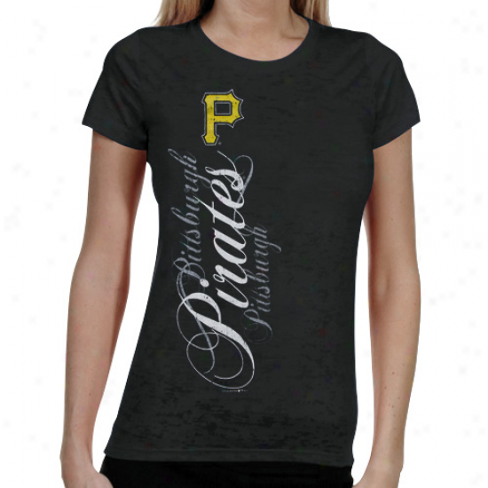 Pittsburgh Pirates Ladies Basic Sheer Burnout Premium Crew T-shirt - Black