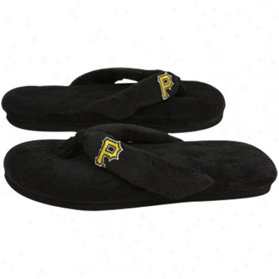 Pittsburgh Pirates Ladies Dark Plush Thong Slippers