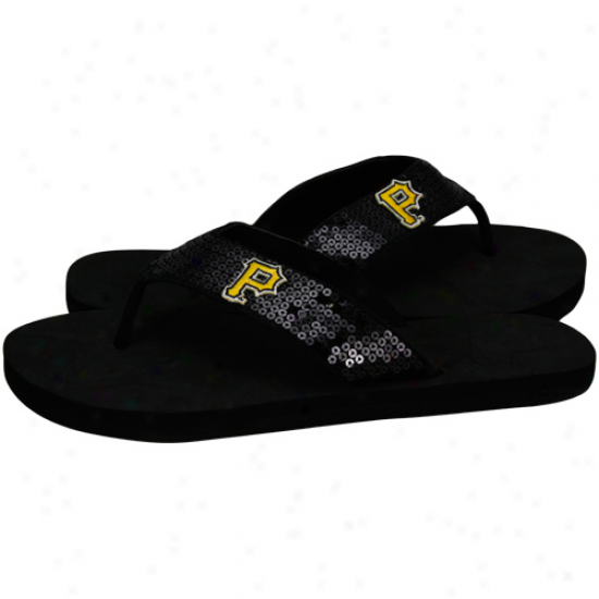 Pittsburgh Pirates Ladies Black Sequin Strap Flip Flops