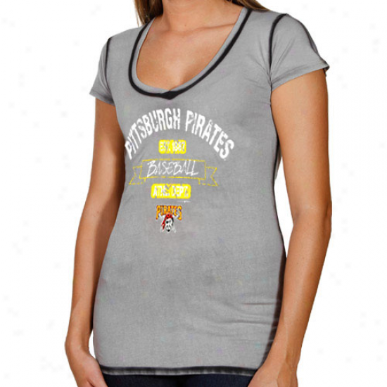 Pittsburgh Pirates Ladies Seam Wash Premium V-neck T-shirt - Gray