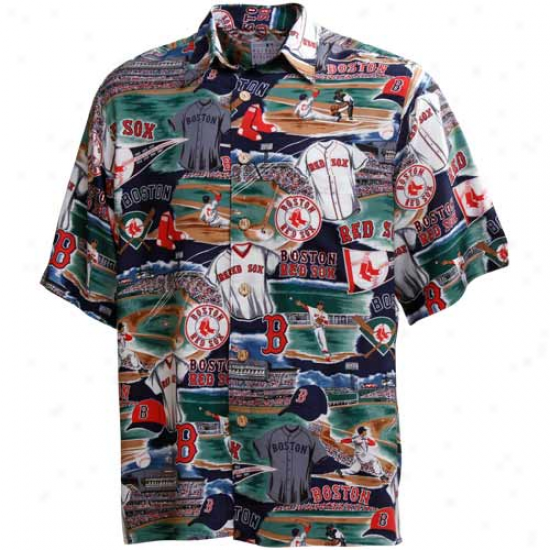 Reyn Spooner Boston Red Sox Navy Blue Stadium Scenic Button-down Shirt