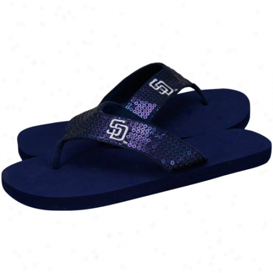 San Diego Padres Ladies Ships Blue Sequin Strap Flip Flops