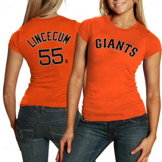 San Francisco Giants #55 Tim Lincecum Ladies Orange Glitter Player T-shirt