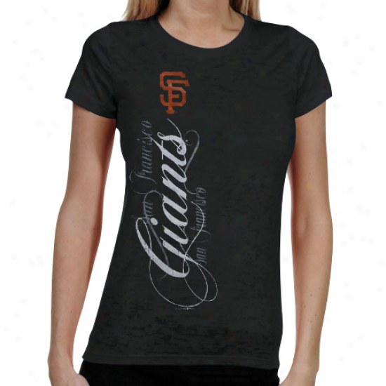 San Francisco Giants Ladies Basic Sheer Burnout Premium Crew T-shirt - Black