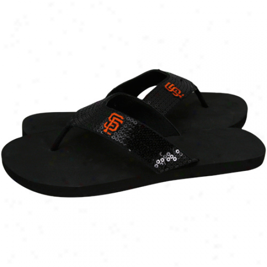 San Francisco Giants Lades Black Sequin Strap Flip Flops