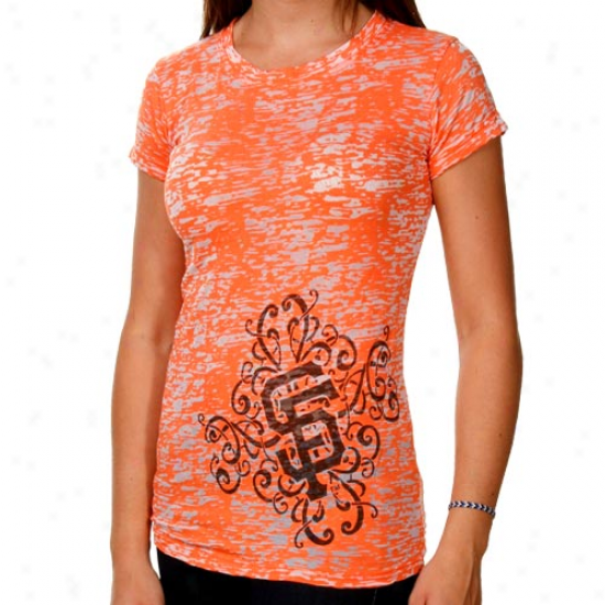 San Francisco Giants Ladies Scroll Burnout Premium Crew T-shirt - Orange