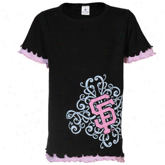 San Francisco Giants Preschool Girls Double Ruffle Scroll Logo T-shirt - Black