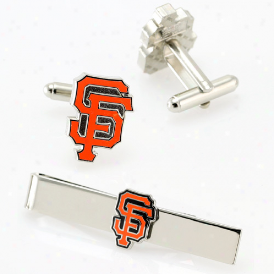San Francisco Giants Silvertone Team Logo Tie Clip & Cufflinks Ste