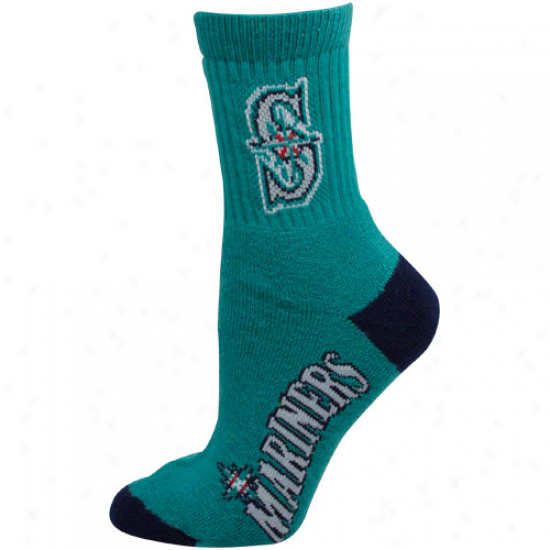 Seattle Mariners Ladies Green-navy Blue Dual-color Team Logo Crew Socks