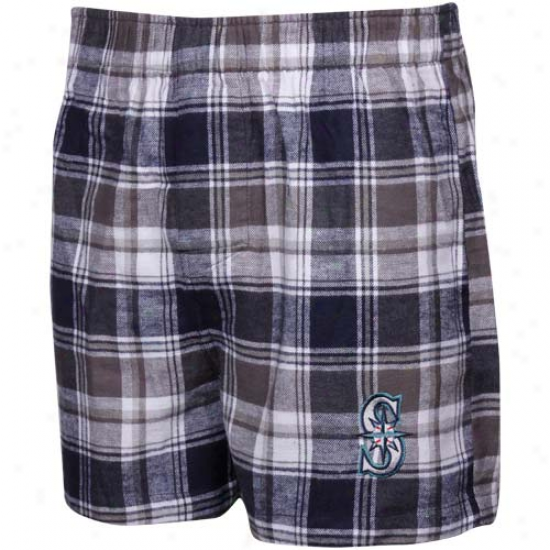 Seattle Mariners Navy Blue-white Plaid Lrgend Flannel Boxer Shorts