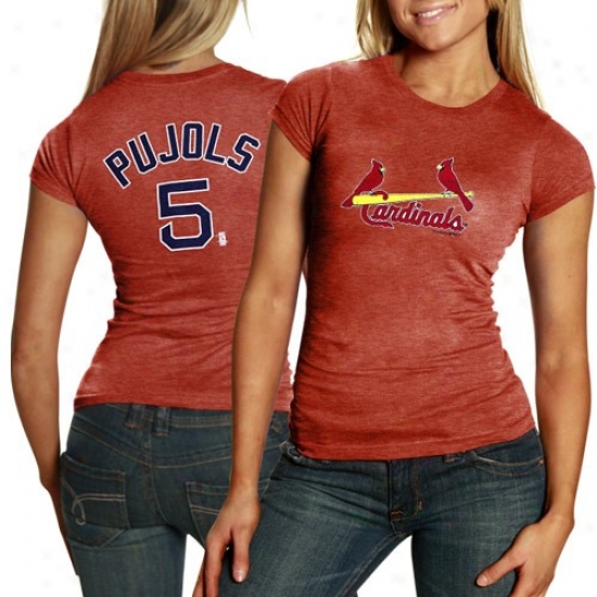 St. Louis Cardinals #5 Albert Pujols Ladies Red Player Tri-blend T-snirt