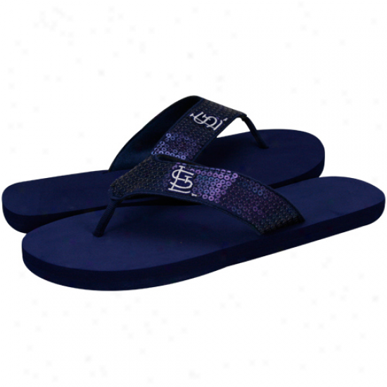 St. Louis Cardinals Ladies Navy Blue Sequin Bind  Flip Flops