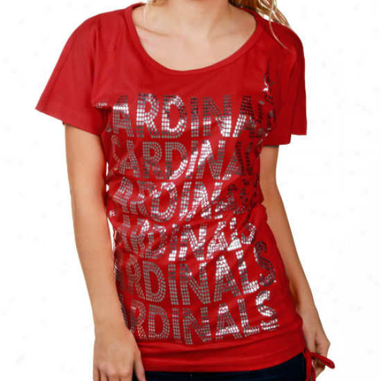 St. Louis Cardinals Ladies Red Metallic Ruched T-shirt