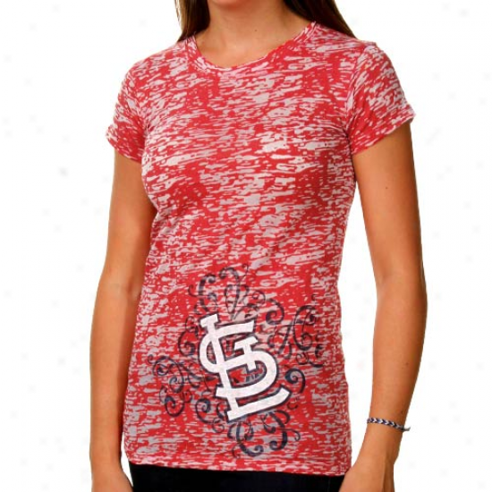 St. Louis Cardinals Ladiess Scroll Burnout Premium Crew T-shirt - Red