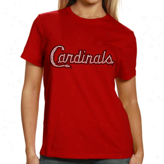 St. Louis Cardinals Ladies Sequin Jersey Logo Premium T-shirt - Red