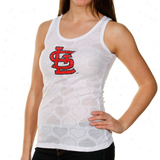 St. Louis Cardinals Ladies White Candy Hesrts Sheer Ribbed Tank Top