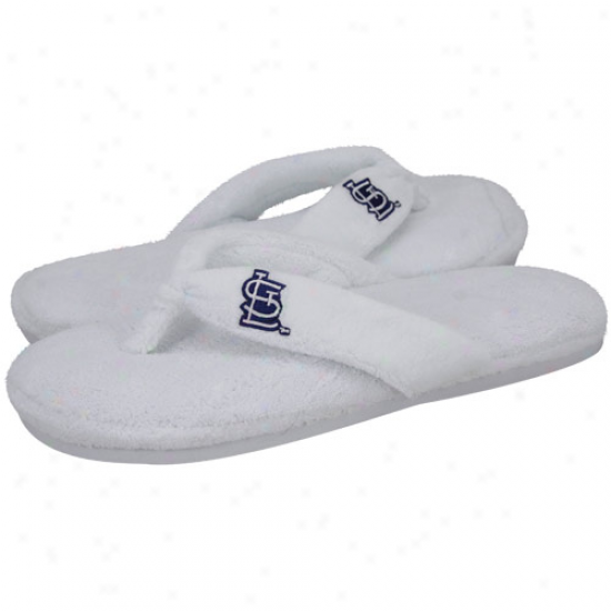 St. Louis Cardinals Ladies White Pluqh Thong Slippers