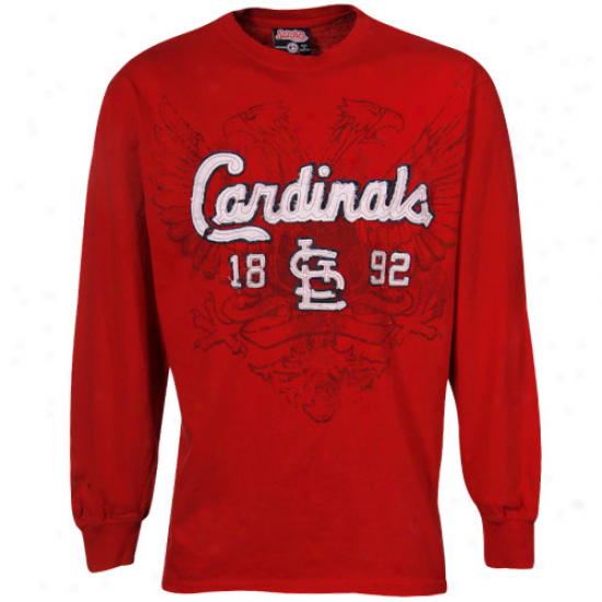 St. Louis Cardlnals Red Distressed Applique Fashion Premium Long Slerve T-shirt