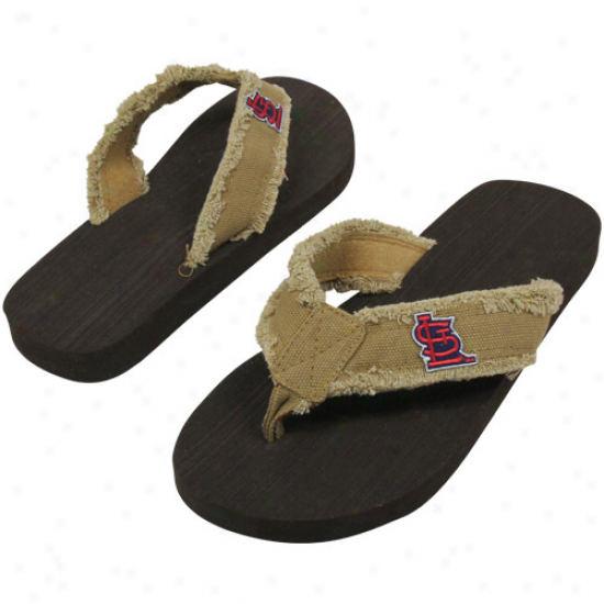 St. Louis Cardinals Unjsex Frayed Flip Flops - Khaki