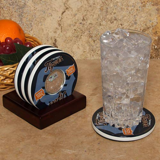 Steiner Sports Detroit Tigers Black Team Logo And Field Coasters With Tiger Stadium Authentic Dirt Capsules