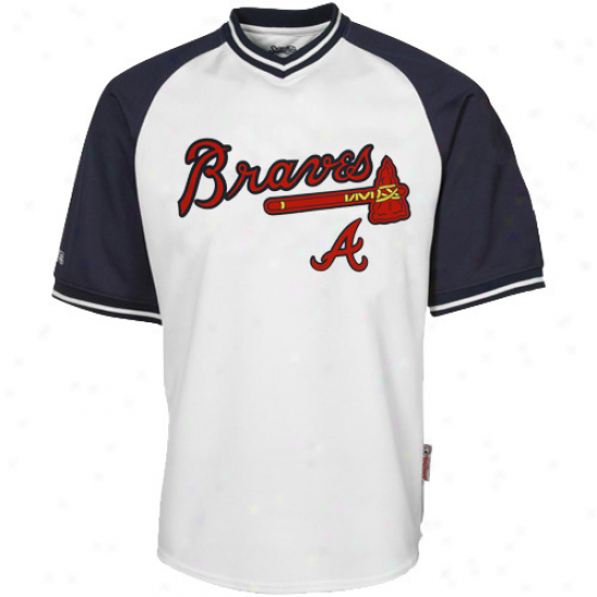 Stitches Atlanta Braves eMsh Pullover V-neck Jersey - White