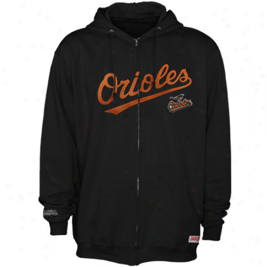 Stitches Baltimore Orioles Black Team Applique Full Zip Hoodie Sweatshirt