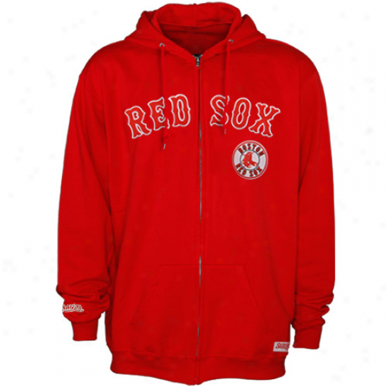 Stitches Boston Red Sox Red Team Applkque Full Zip Hoodie Sweatshirt