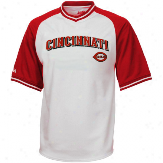 Stitches Cincinnati Reds Youth Mesh Pullover V-neck Jersey - White