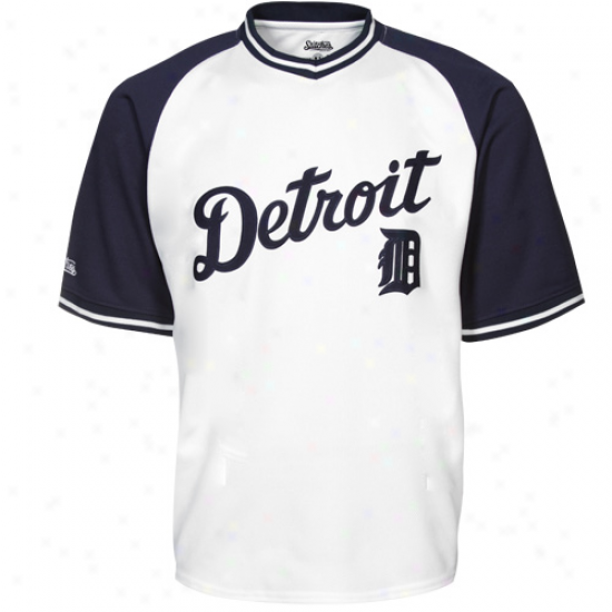 Stitches Detroit Tigers Mesh Pullover V-neck Jedsey - White