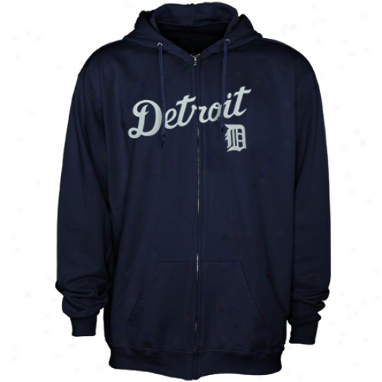 Stitches Detroit Tigers Nqvy Blue Team Applique Full Zip Hoodie Sweatshirt