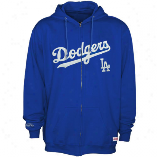 Stitches L.a. Dodgers Royal Livid Team Applique Full Zip Hoodie Sweatshirt