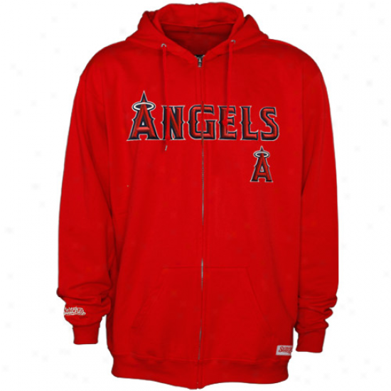Stitches Los Angeles Angels Of Anaheim Red Team Appliqque Full Zip Hoodie Sweatshirt
