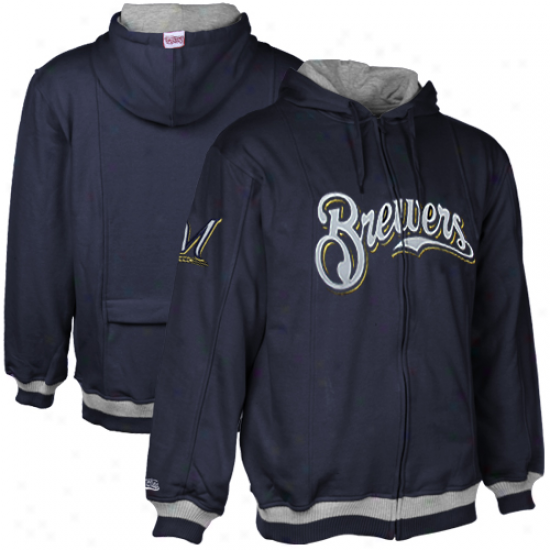 Stitches Milwaukee Brewers Navy Blue Original Full Zip Hoodie Sweatshirt