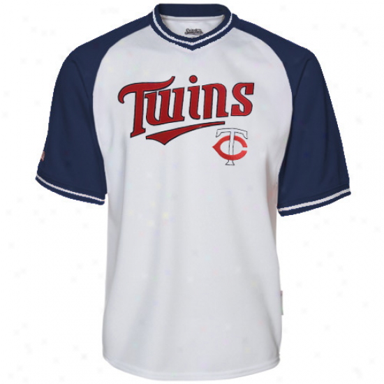 Stitches Minnesota Twins Mesh Pullover V-neck Jersey - White