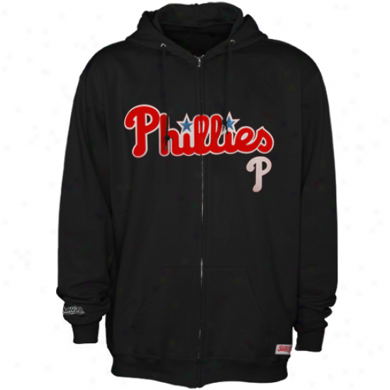 Stitches Philadelpnia Phillies Black Team Applique Full Zip Hoodie Sweatshirt