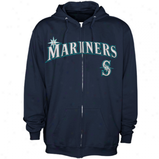 Stitches Seattle Mariners Navy Blue Team Applique Full Zip Hoodie Sweatshirt