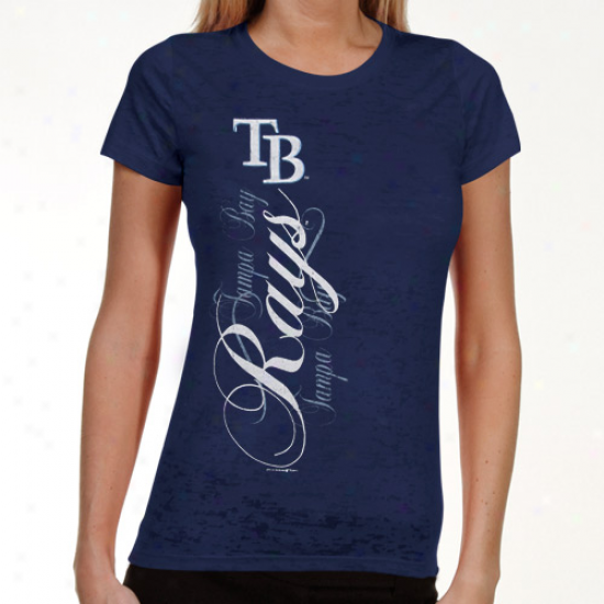 Twmpa Bay Rays Ladies Navy Blue Basic Sheer Burnout Premium Crew T-shirt