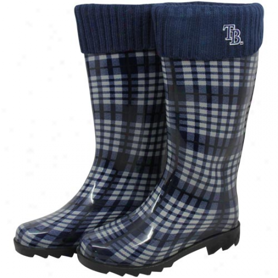 Tampa Bay Rays Ladies Navy Blue Plaid Cuffed Rain Boots