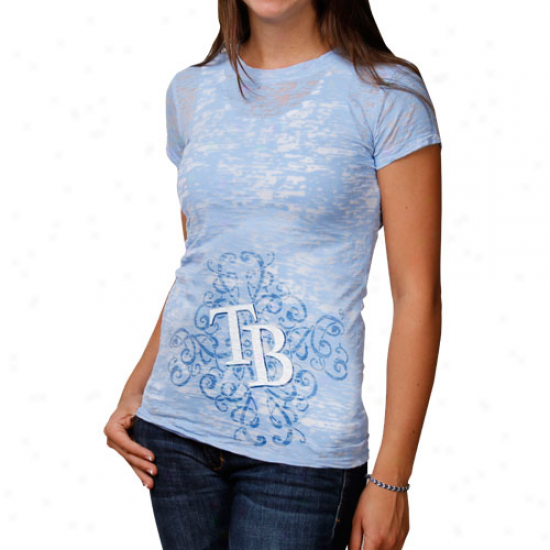 Tampa Bay Rays Ladies Scroll Burnout Premium Crew T-shirt - Light Blue