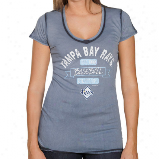 Tampa Bay Rays Ladies Seam Wasj Premium V-neck T-shirt - Navy Blue