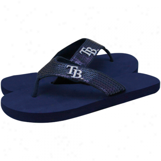 Tampa Bay Rays Navy Blue Sequin Strap Flip Flops