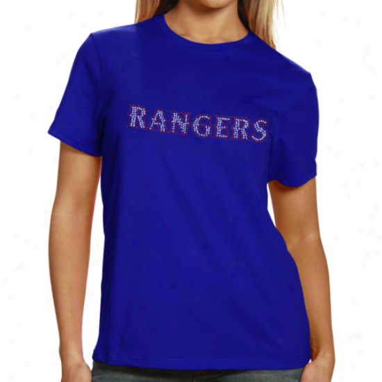 Texas Rangers Ladies Sequin Jersey Logo Premium T-shirt - Royal Blue