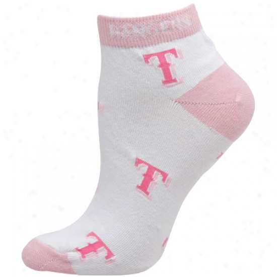 Texas Rangers Ladies White-pink Allover Team Logo Ankle Socks