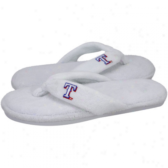 Texas Rangers Ladies White Plush Thong Slippers
