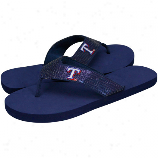 Texas Rangers Navy Blue Sequin Strap Flip Flops