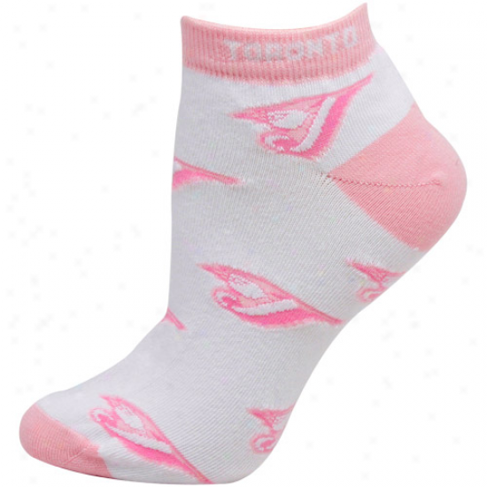 Toronto Blue Jays Ladies White-pink Allover Team Logo Ankle Socks